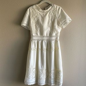 Impeccable Pig White Short Sleeve Dress Crochet Eyelet Details
